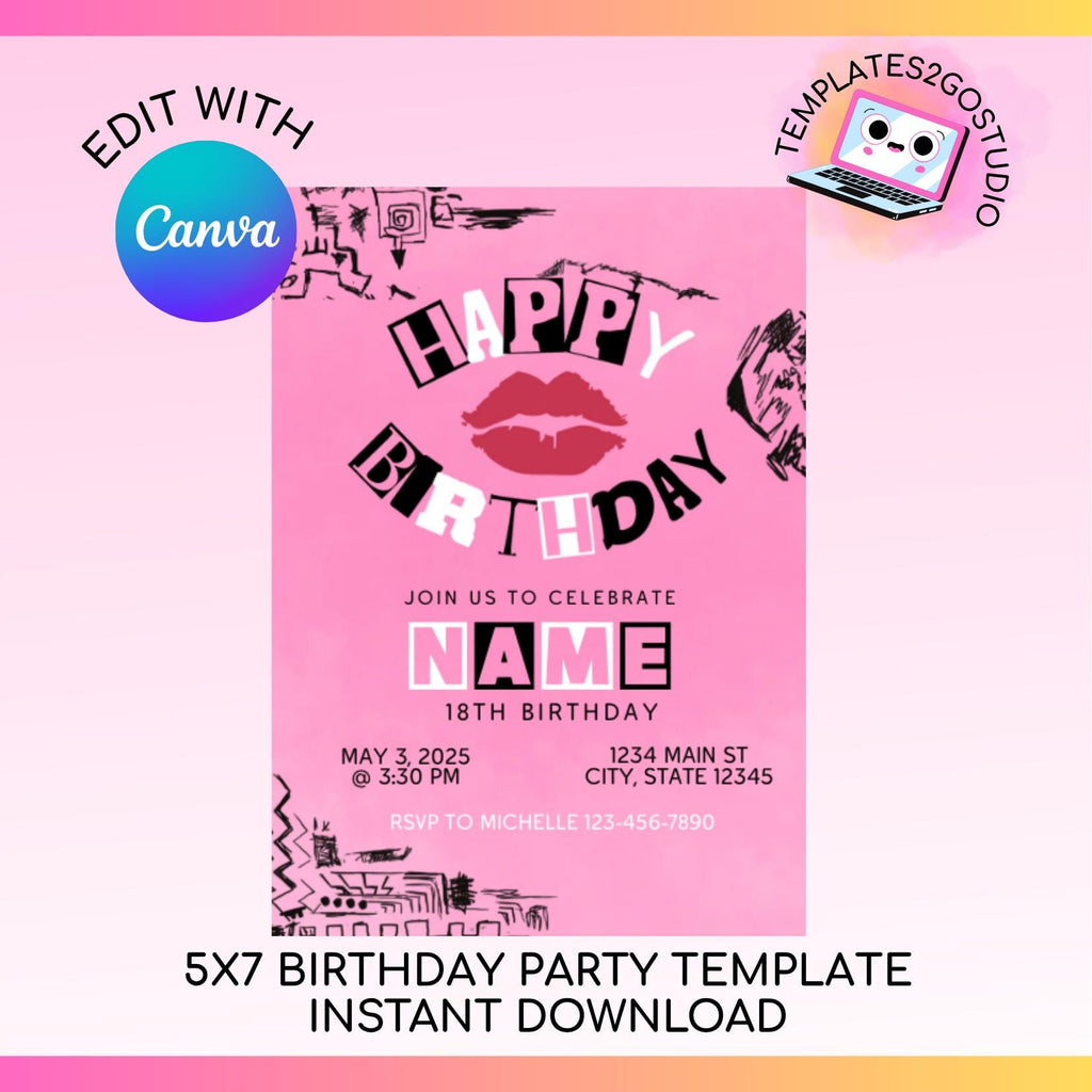 Editable 5x7 Mean Girls Birthday Party Invitation, Girl Invitation, Pink Invitation, Instant Download, Digital Download, Regina, So Fetch